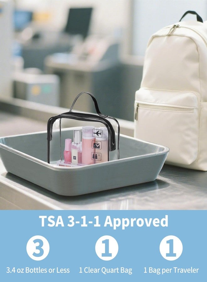 WANDF TSA Approved Toiletry Bag, 2 Packs Travel Clear Toiletry Bag, Quart Size Makeup Cosmetic Pouch with Zipper, Carry-On Airport Compliant Bag for Women and Men (2 pcs, Black with Handle) - Image 2